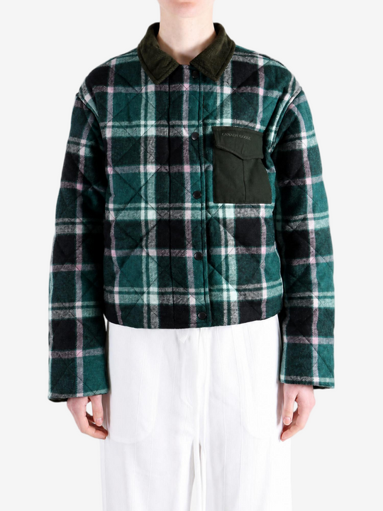 Green jacket worn by a person, showing the jacket fit