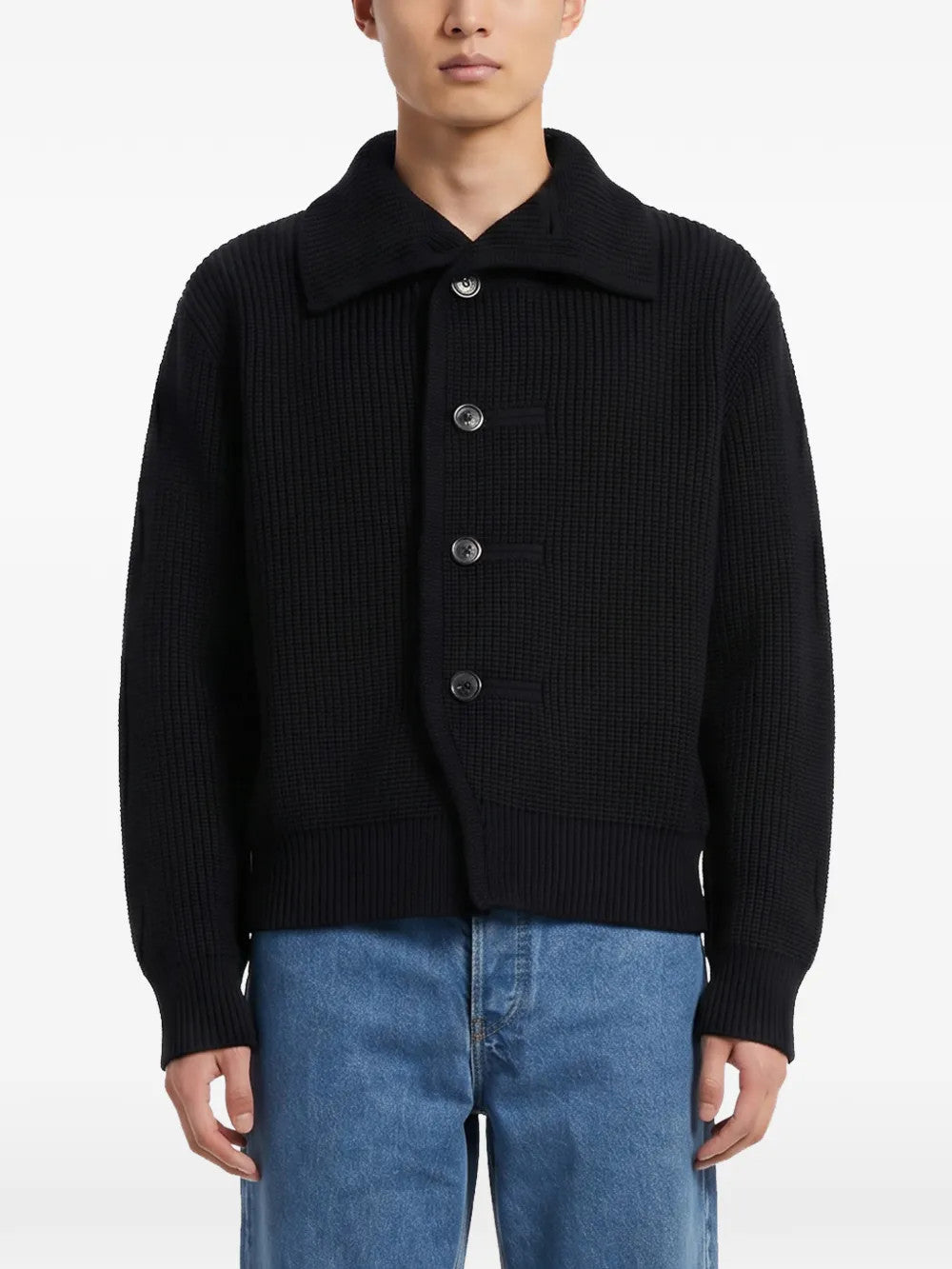Black knitwear, full body view