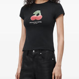 Black t-shirt worn by a person, showing the t-shirt fit