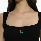 Black top worn by a person, showing the top fit