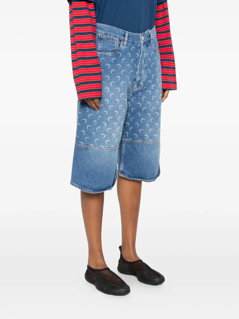 Blue shorts, full body view