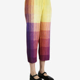 Colorful pants worn by a person, showing the pants's fit