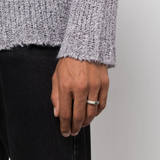 Grey rings worn by a person, showing the rings fit