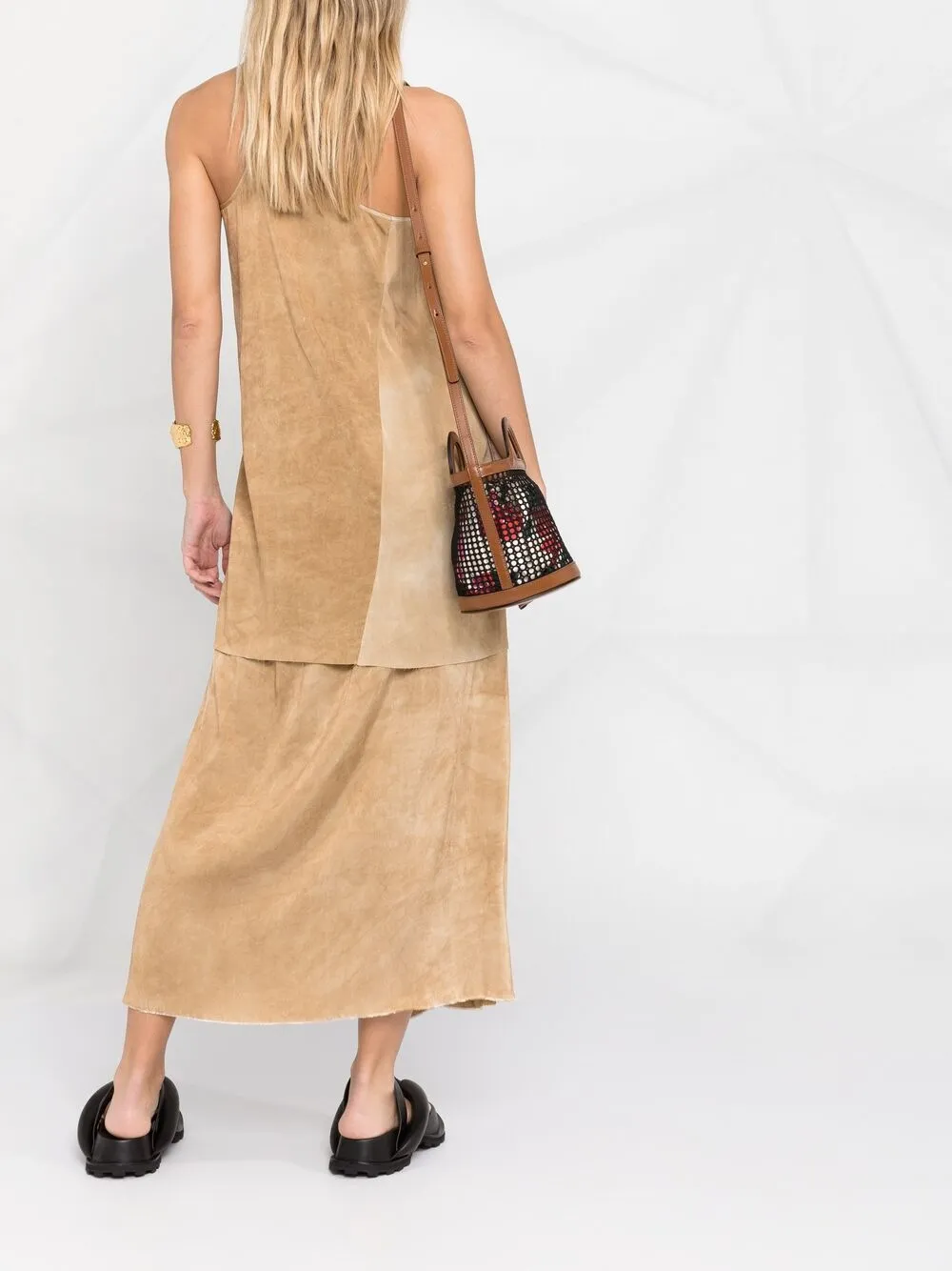 Tan skirts, full body view