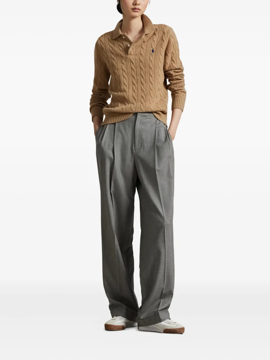 Brown knitwear, full body view