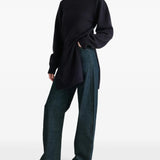 Navy pants, full body view