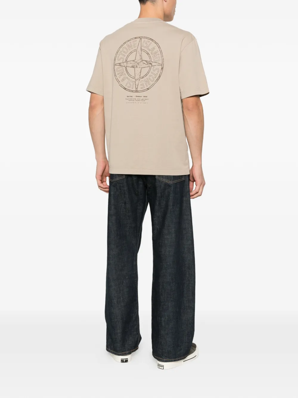 Tan t-shirt, full body view