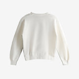 White cardigan, back view