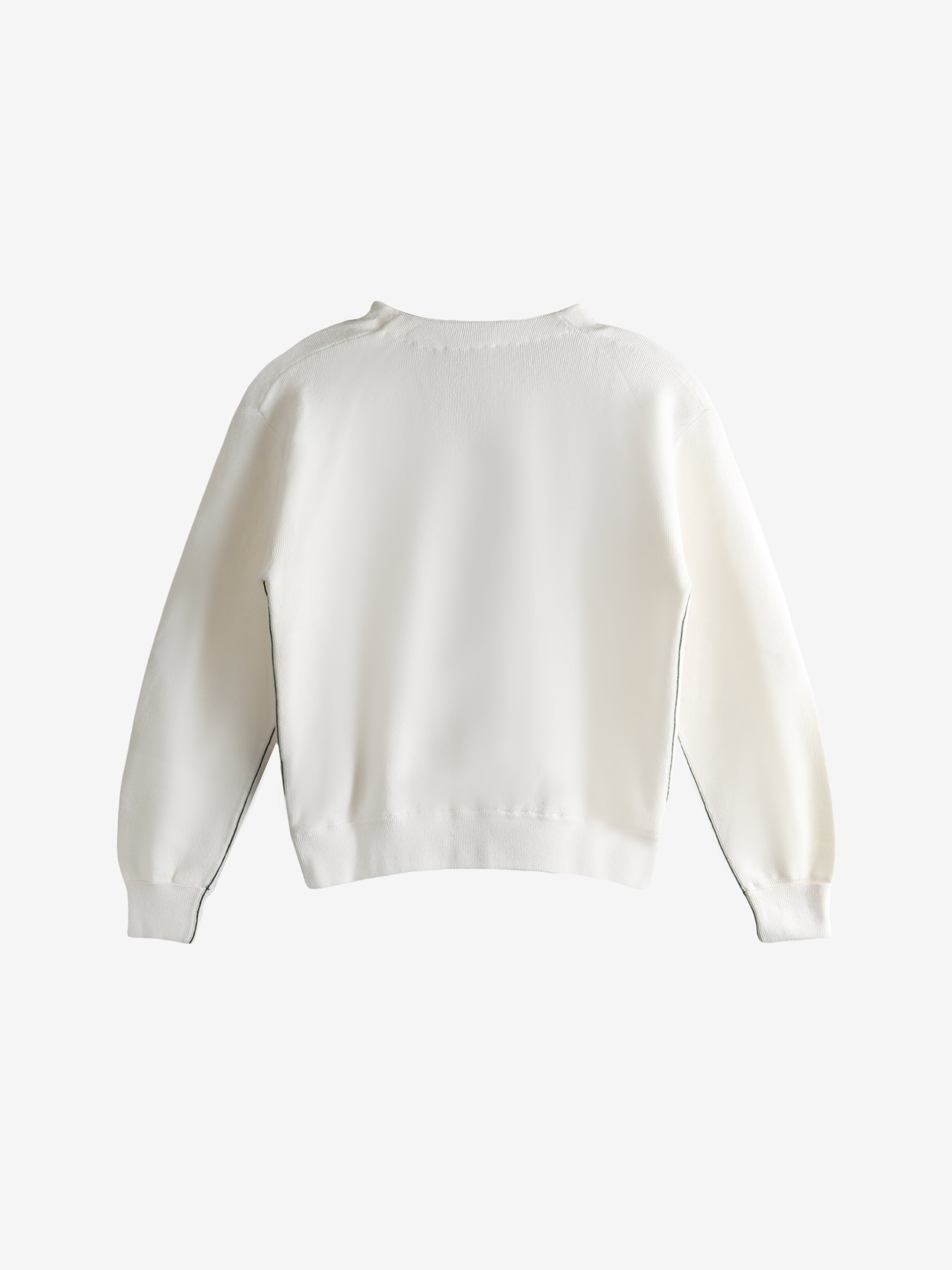 White cardigan, back view