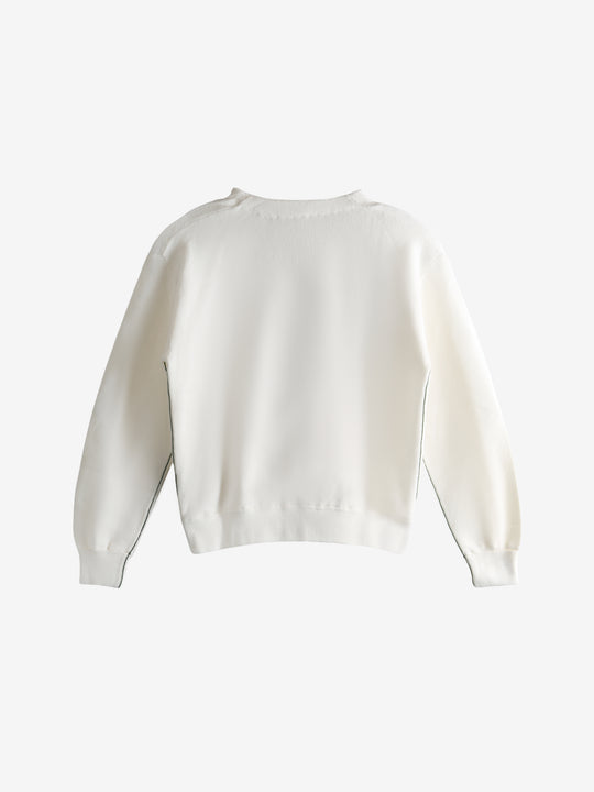 White cardigan, back view