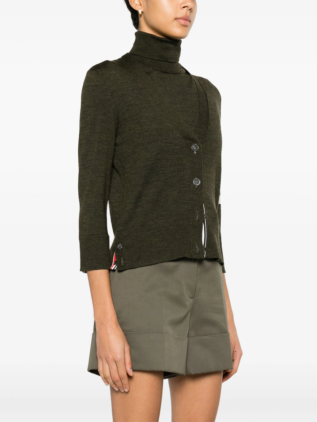 THOM BROWNE Women Relaxed Fit V-Neck Cardigan W/4 Bar In Fine Merino Wool