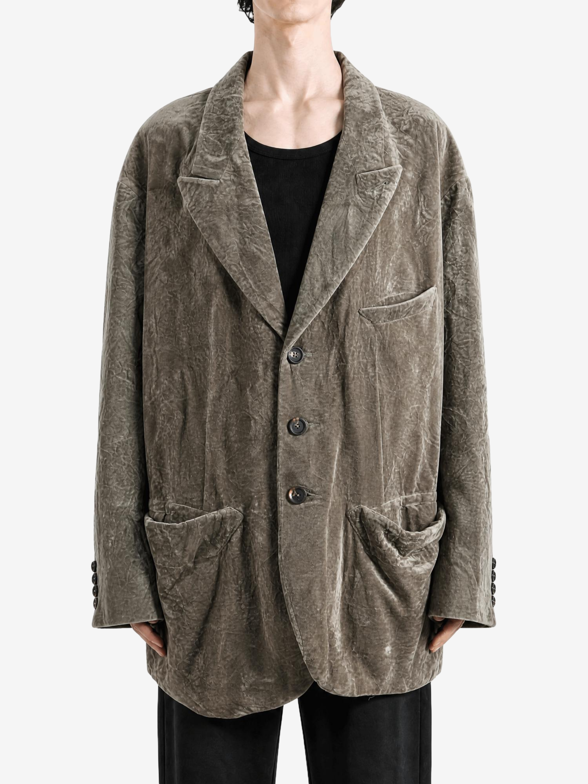 Grey blazer, full body view