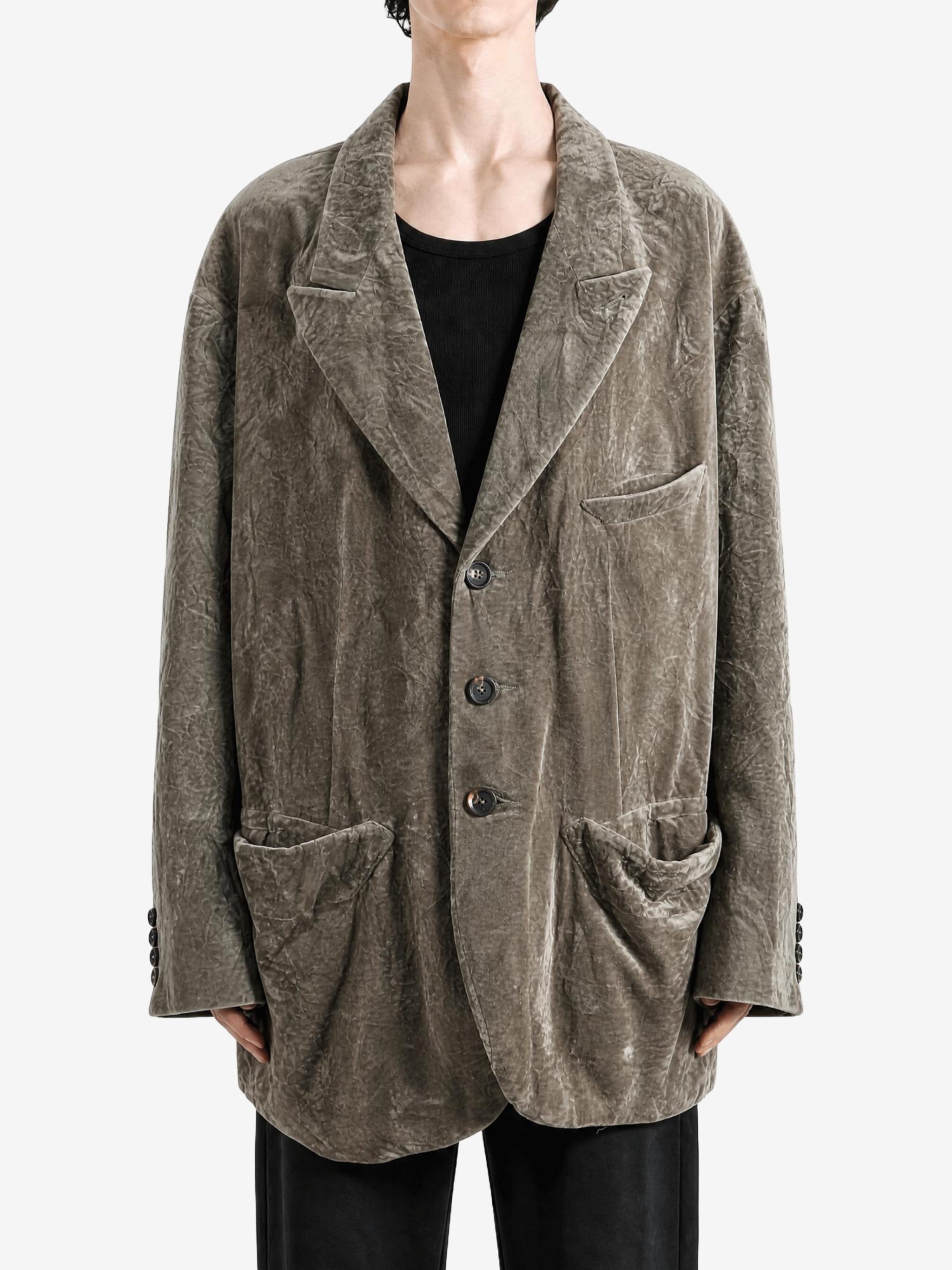 Grey blazer, full body view