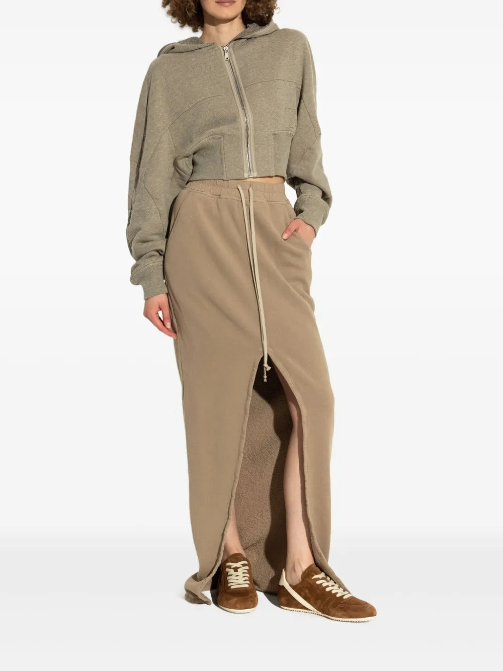 Brown sneakers, full body view