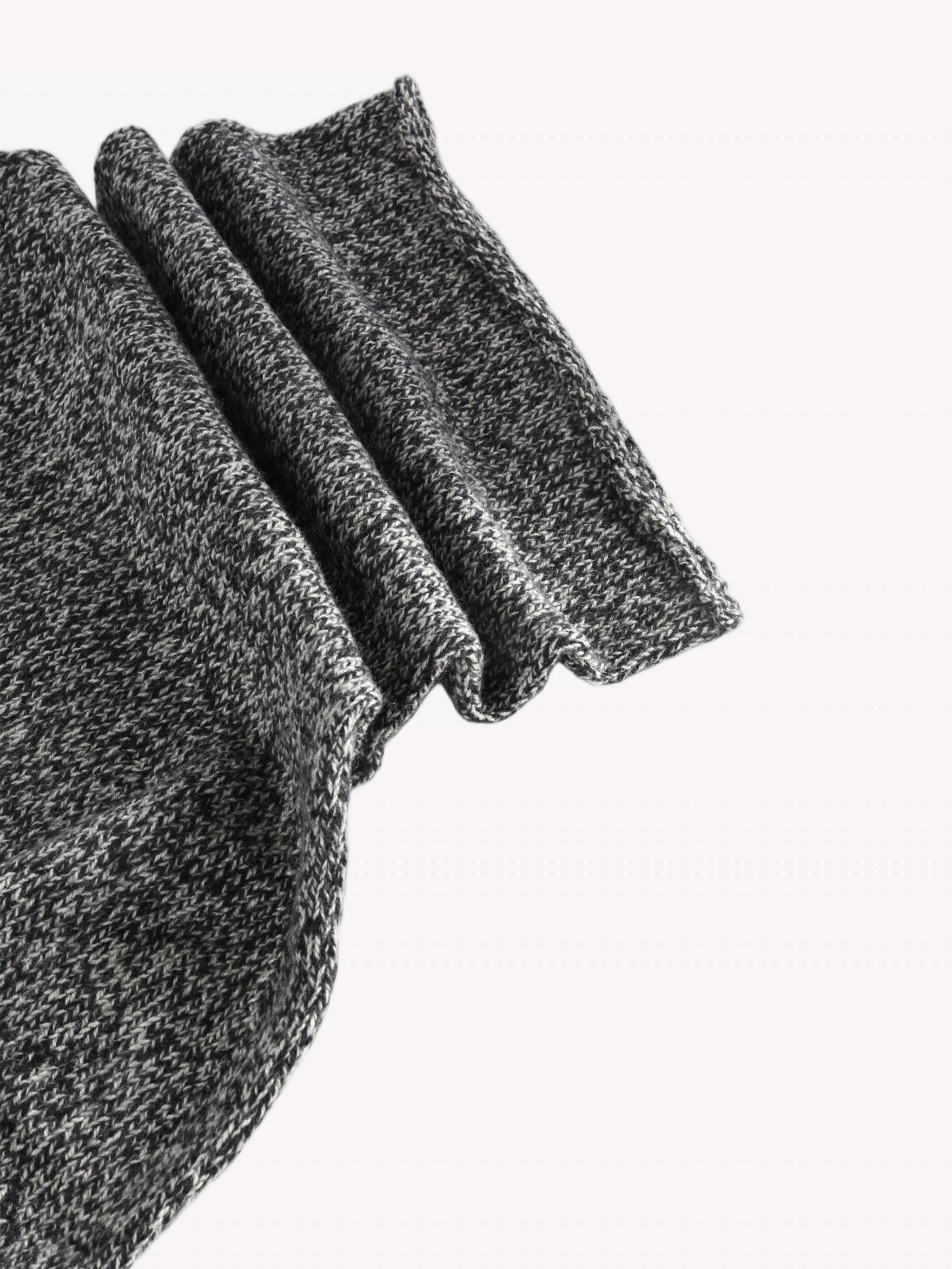 Close up of Grey accessories, showing texture of the 65% recycled cashmere/ 35% cashmere made in fabric