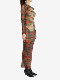 JEAN PAUL GAULTIER - Women Printed "Tartan Face" Mesh Long Dress