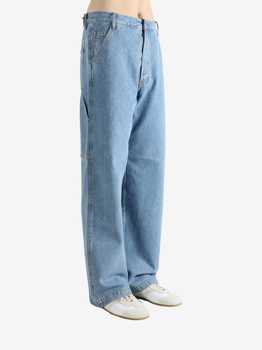 Blue jeans worn by a person, showing the jeans' fit