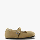Tan shoes, side view