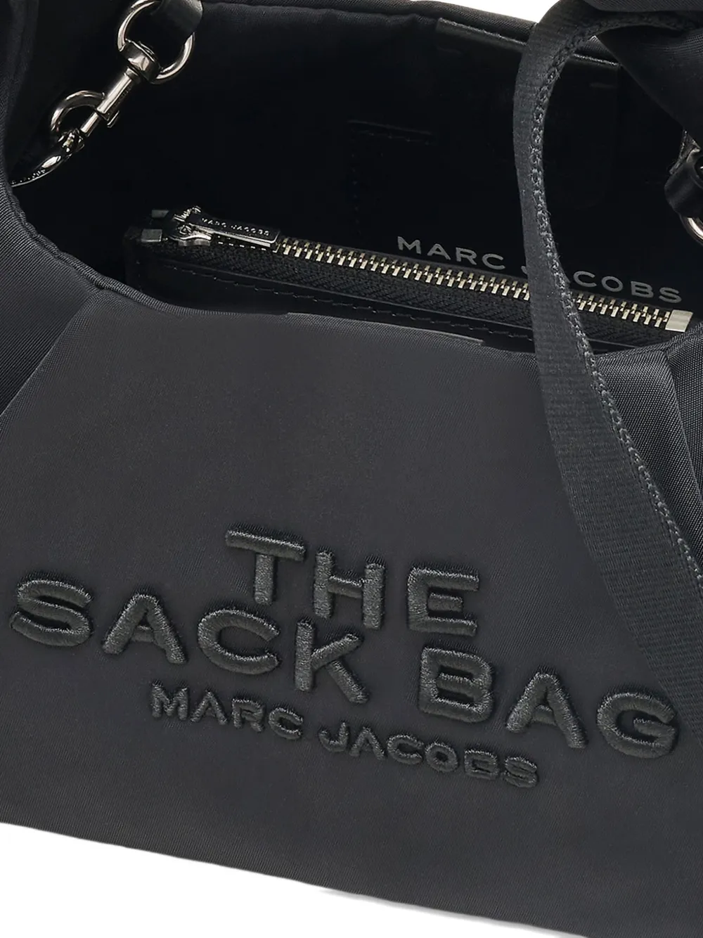 Close up of the black bag, showing texture of the nylon fabric