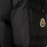 Close up of Black jacket, showing texture of the 100% polyester fabric