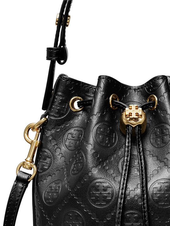 Close up of black bag, showing texture of the leather fabric