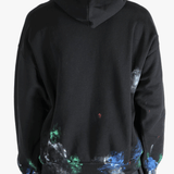 Black hoodie worn by a person, showing the  hoodies fit