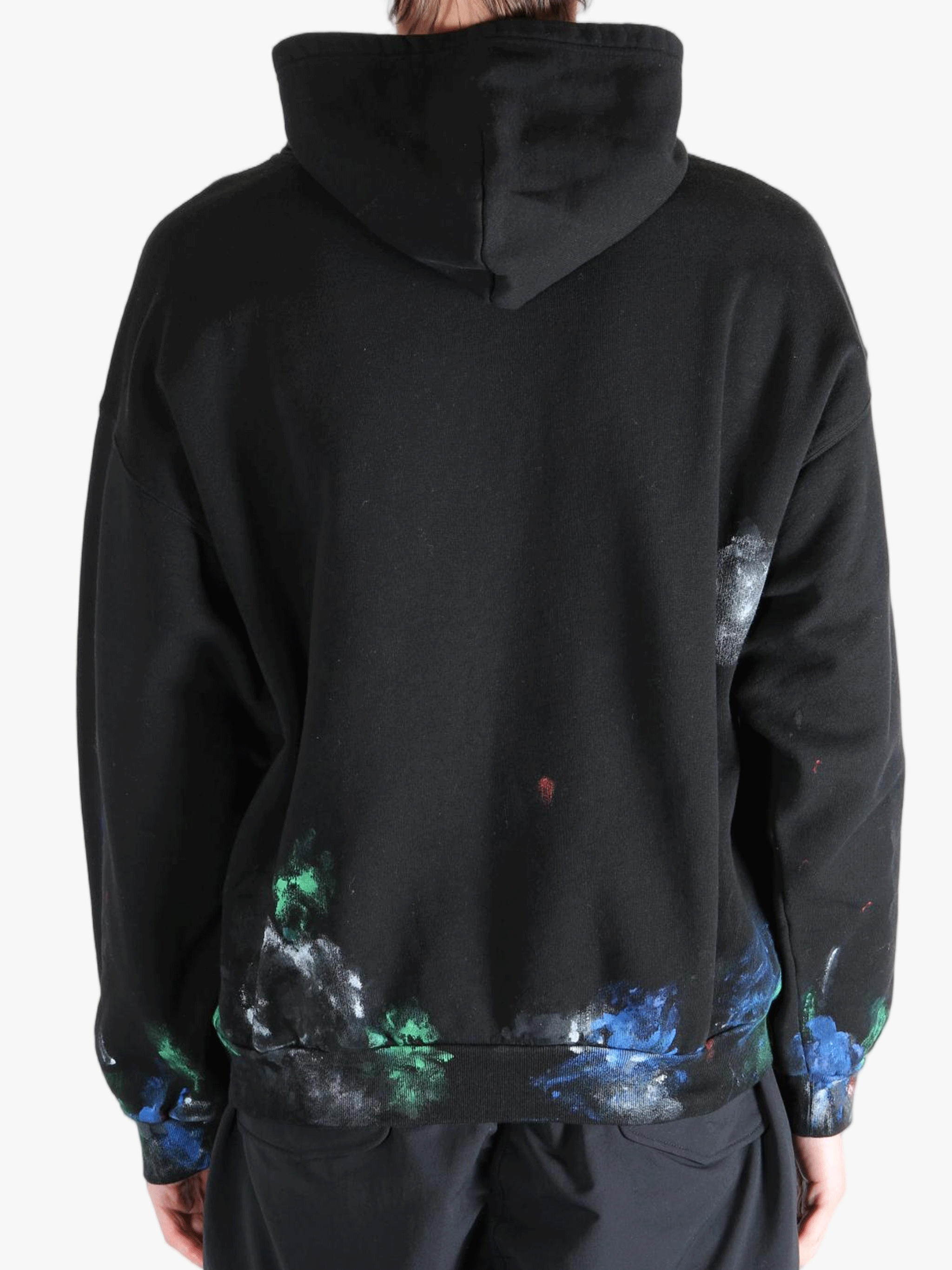 Black hoodie worn by a person, showing the  hoodies fit