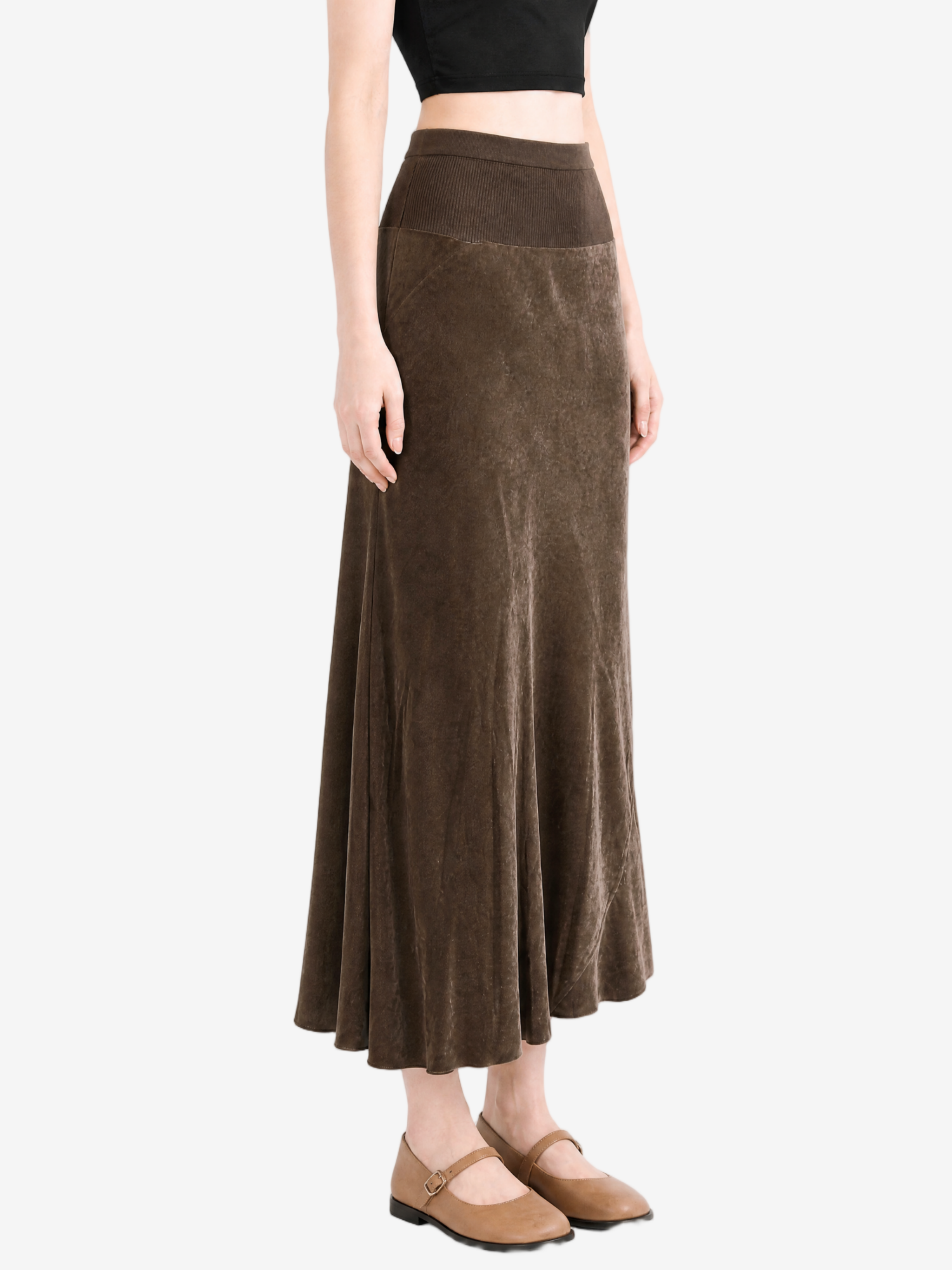Brown skirt, full body view
