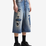 Blue shorts, full body view