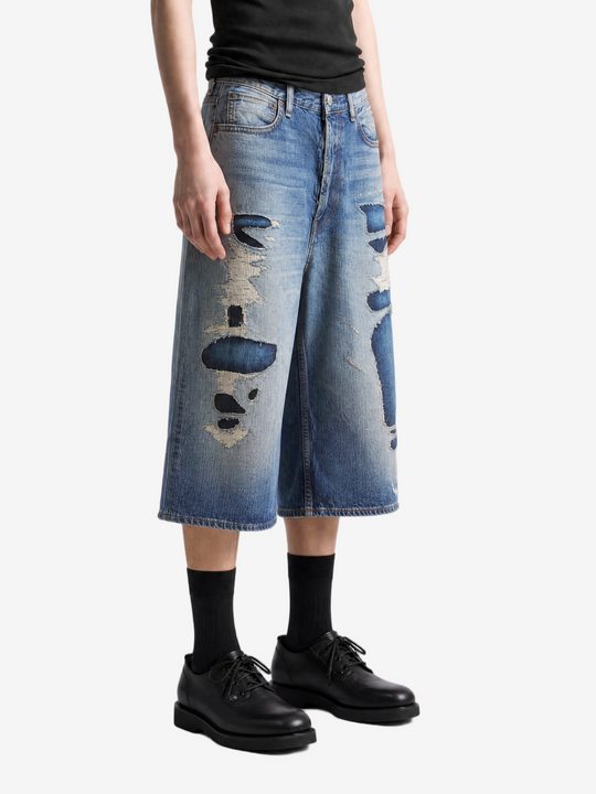 Blue shorts, full body view