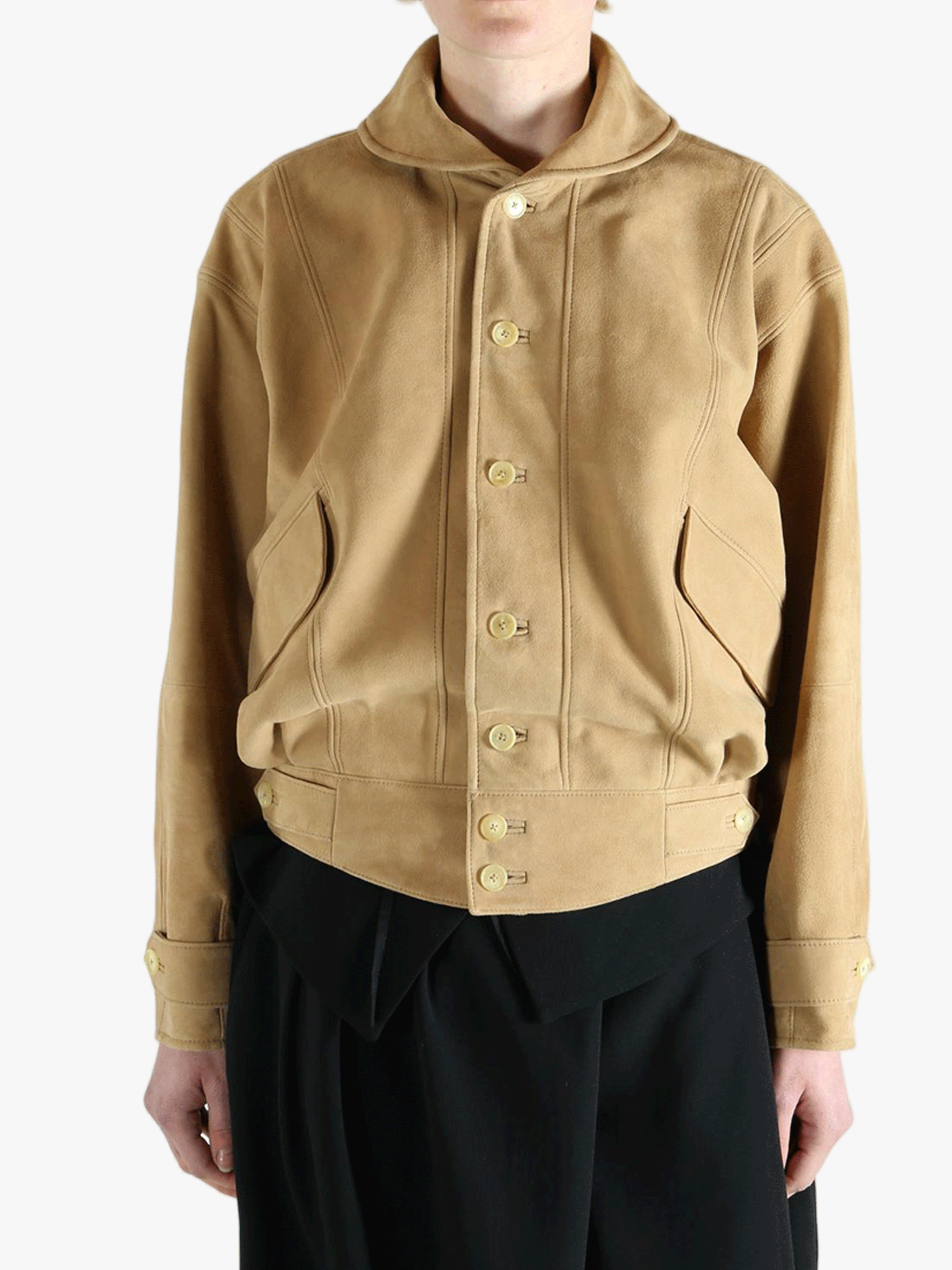 Yellow jacket worn by a person, showing the jacket's fit