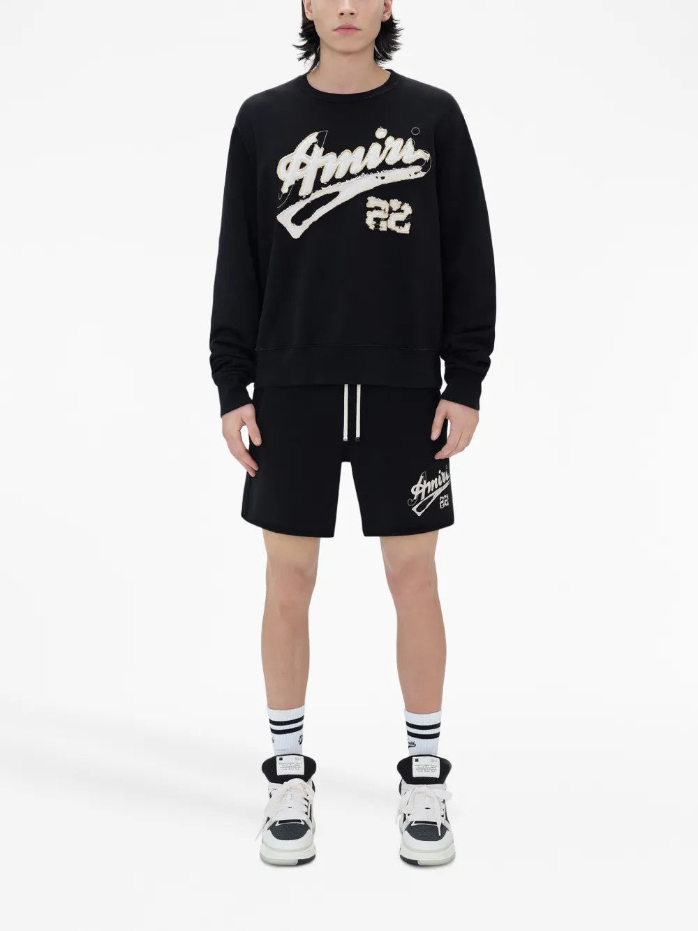 Black t-shirt, full body view
