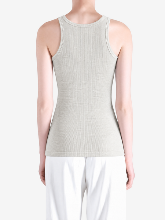 Tan top worn by a person, showing the top fit