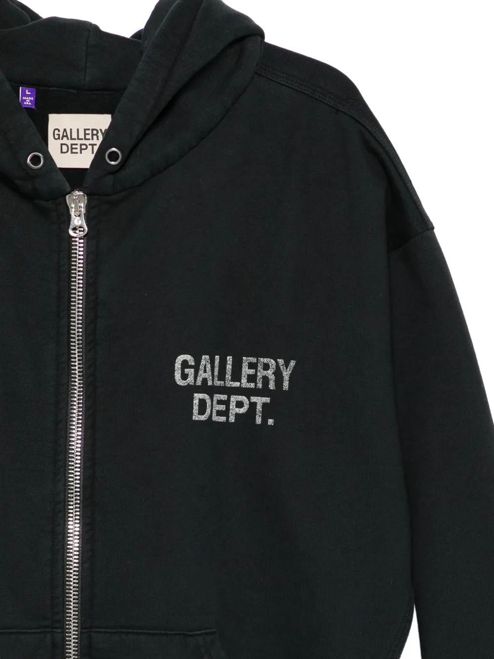 Close up of Black hoodie, showing texture of the 100% cotton fabric