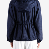 Navy jacket, full body view