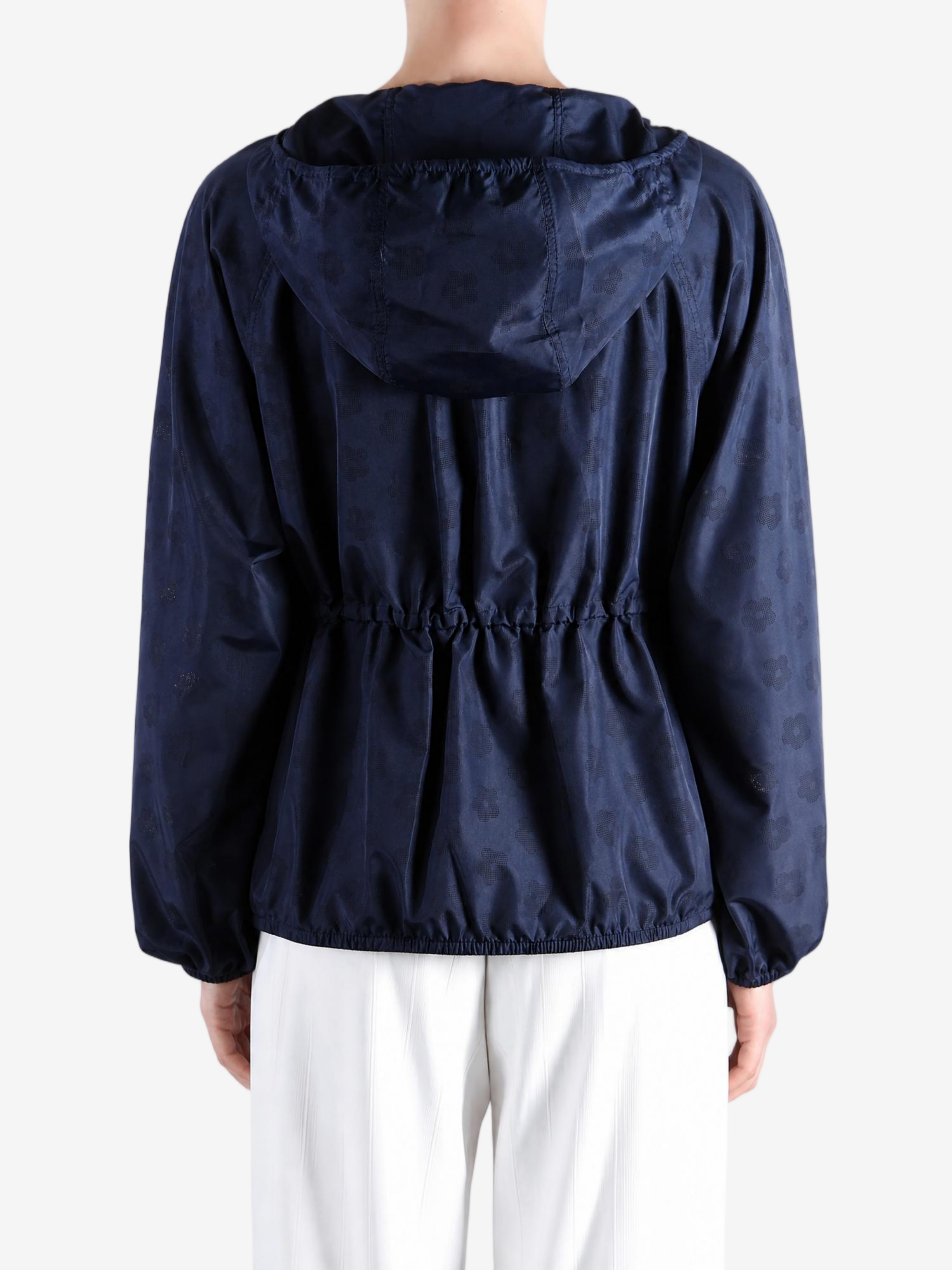 Navy jacket, full body view