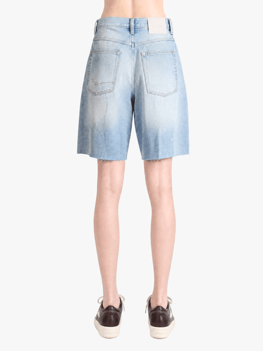 Blue shorts, full body view