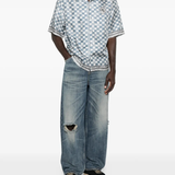 Blue shirt, full body view