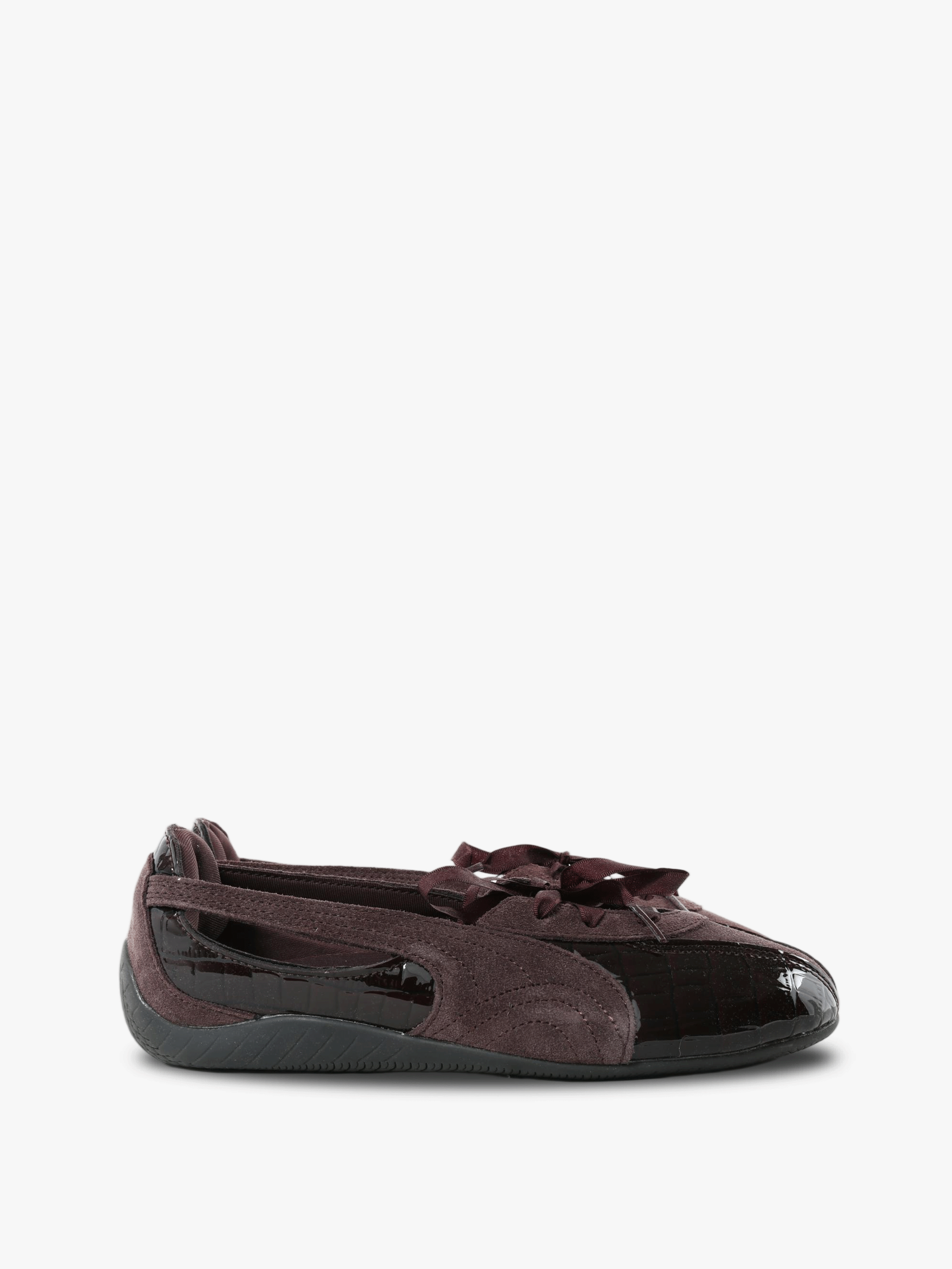 Burgundy flats, front view
