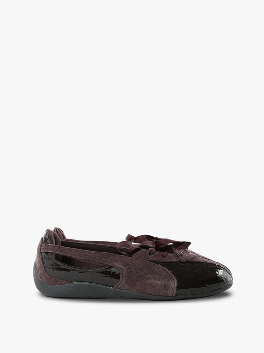Burgundy flats, front view
