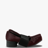 Burgundy shoes, side view