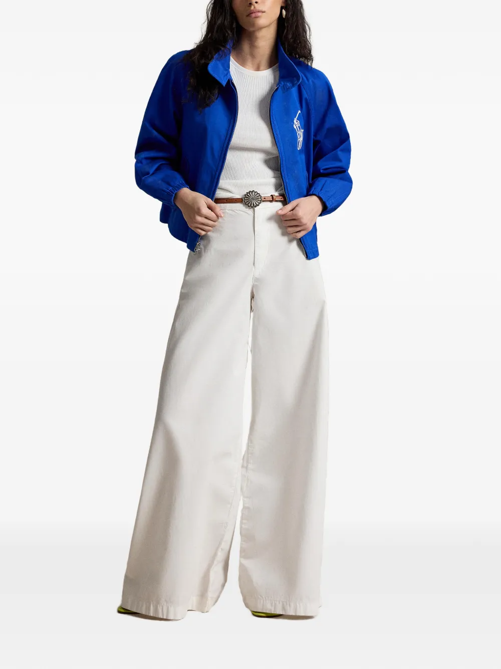 Blue jacket, full body view