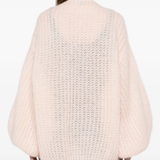 Pink cardigan, back view