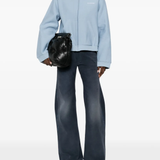 blue hoodie, full body view