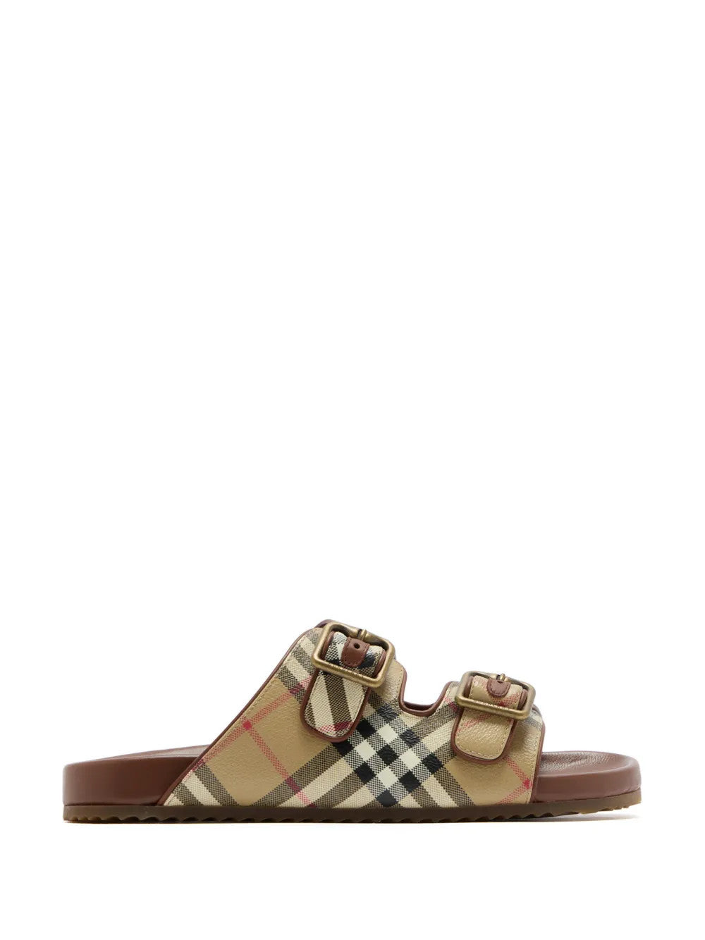 Tan sandals, side view