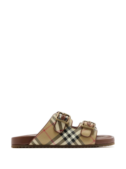 Tan sandals, side view