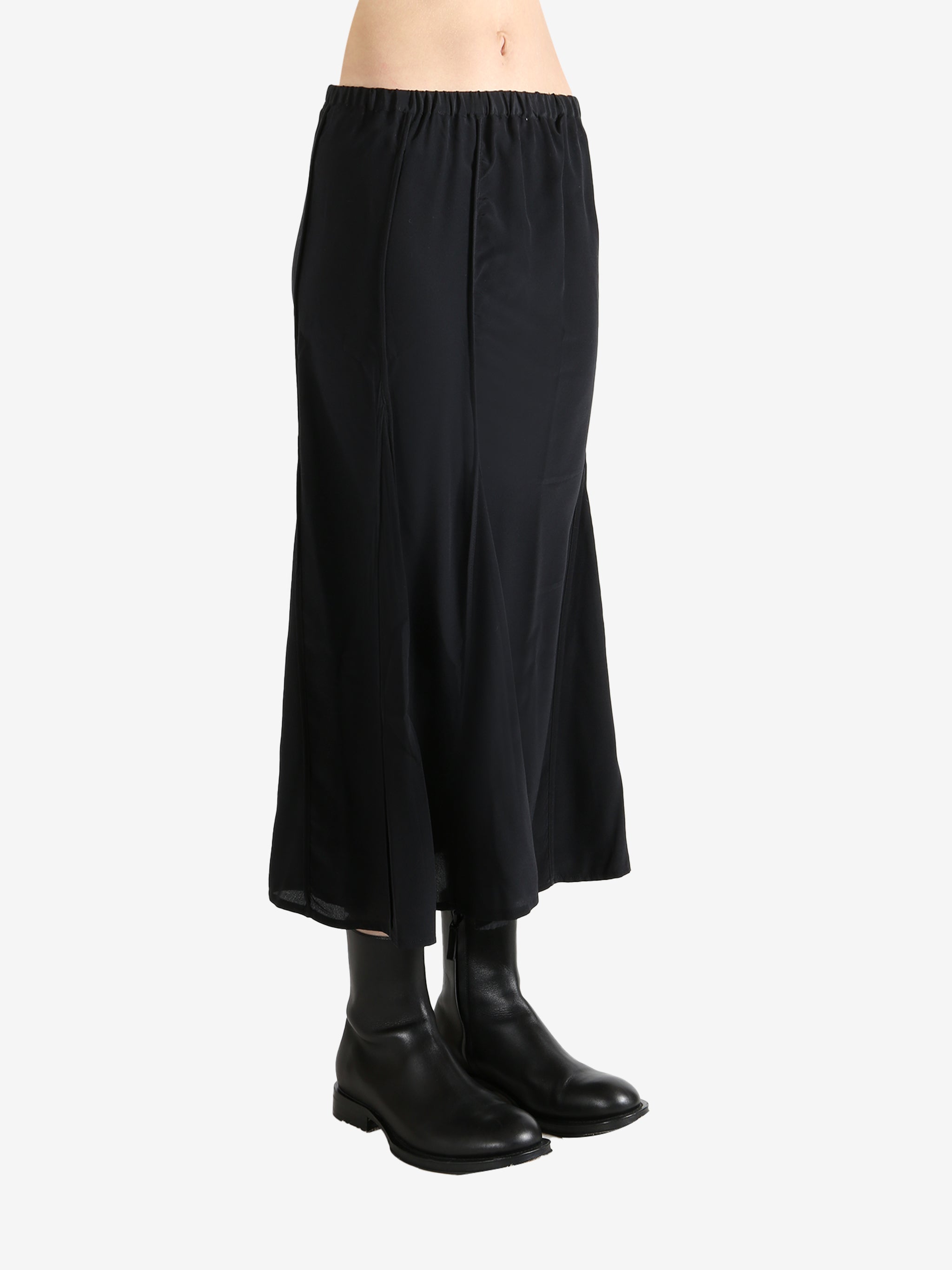 Black skirts worn by a person, showing the skirts fit