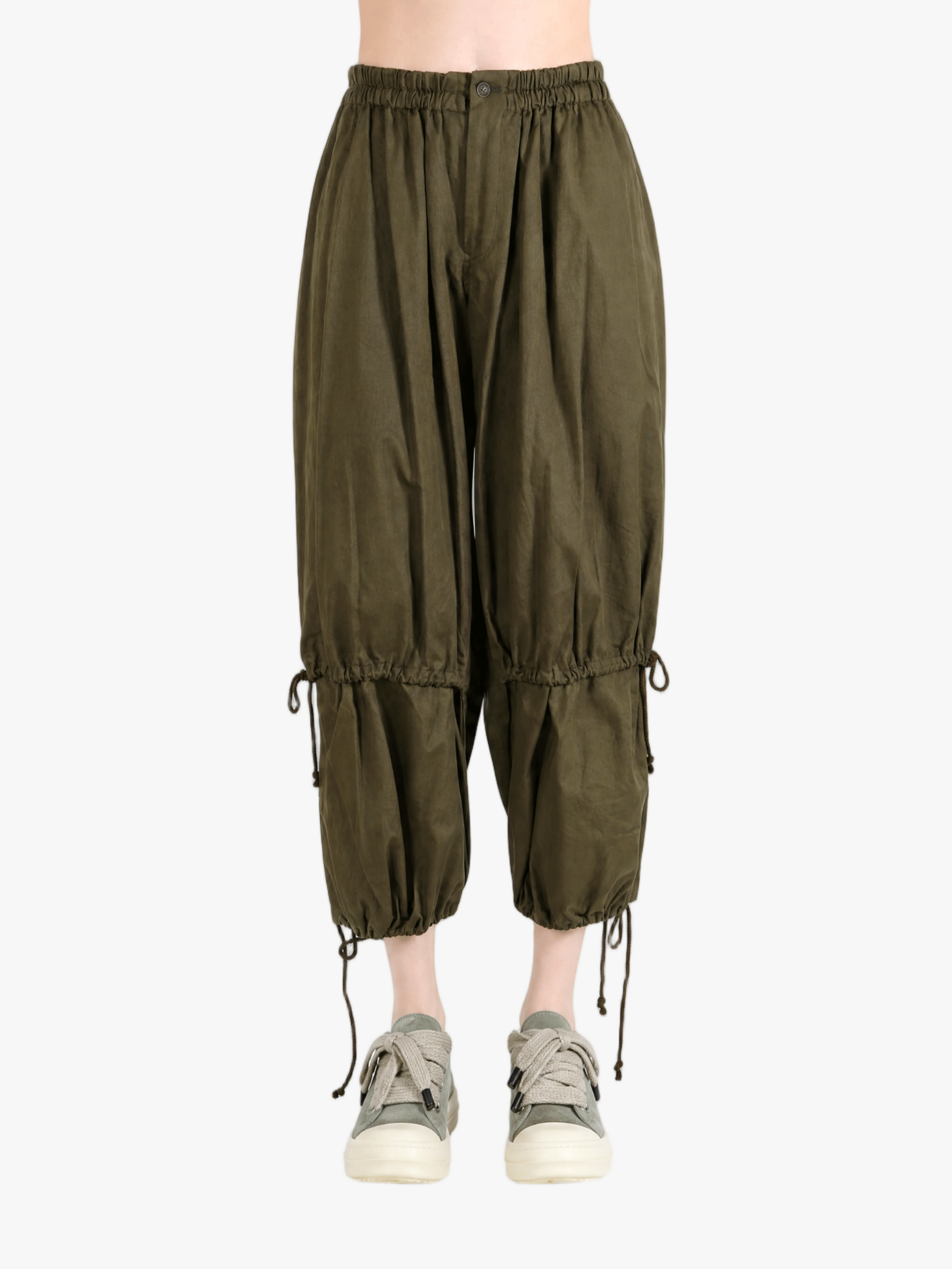 Green pants, full body view