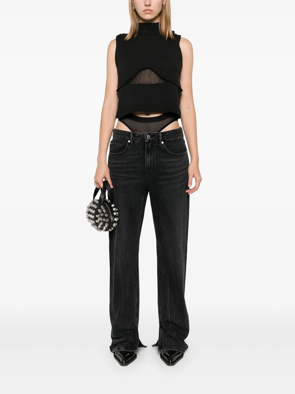 ALEXANDER WANG - Women Slit Hem Jean Prestyle Hotfix Mesh Undie