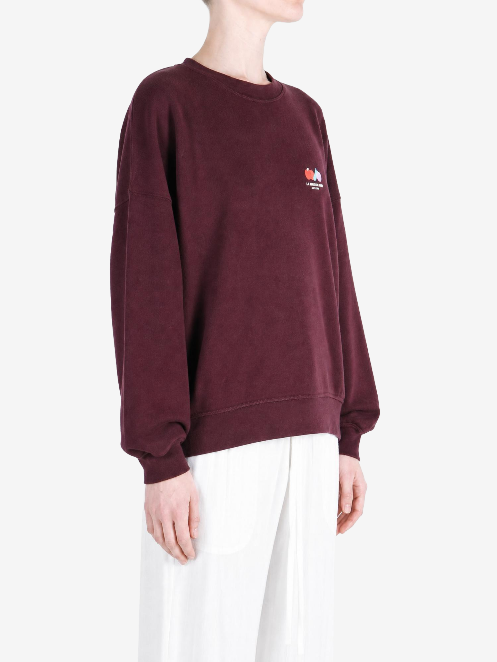 Burgundy hoodie, full body view